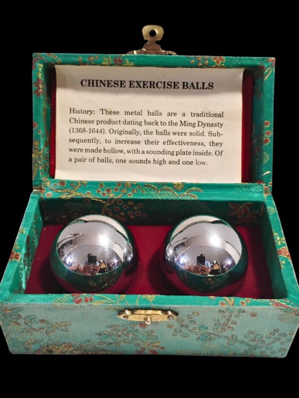Vintage Chinese Chiming Exercise Balls and Case Stress Relief Balls 1 5/8"